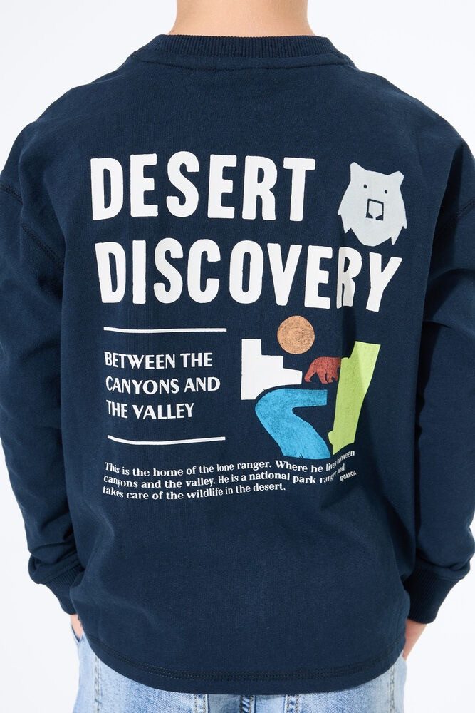 Garcia Langarmshirt Dunkelblaues Langarmshirt -lässiger Look mit modernem Textprint