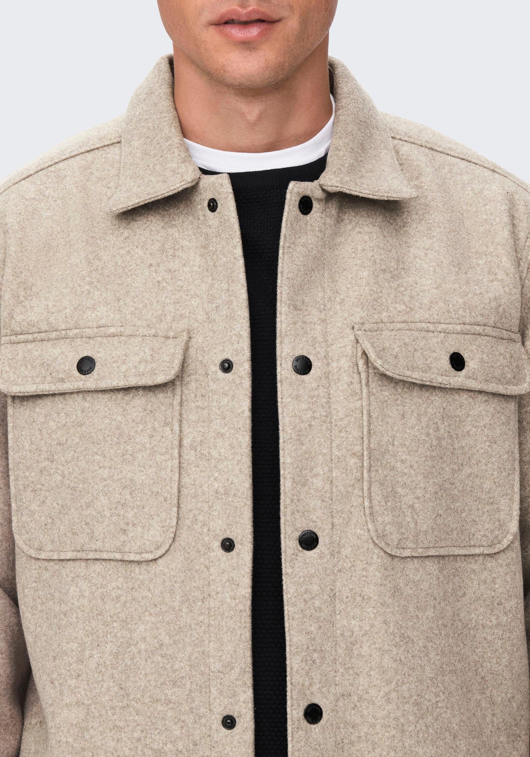 ONLY & SONS Langarmhemd ONSASH OVR WOOLEN LOOK PKT LS SHIRT NOOS Kunstfaser, regular fit