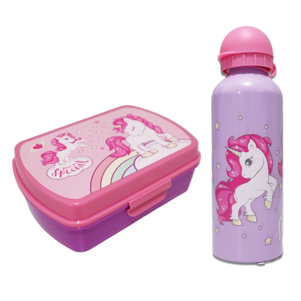 Kids Euroswan Lunchbox Sweet Einhorn Unicorn 2tlg. Set Brotdose plus Trinkflasche 500 ml, Kunststoff Alu, (2-tlg)