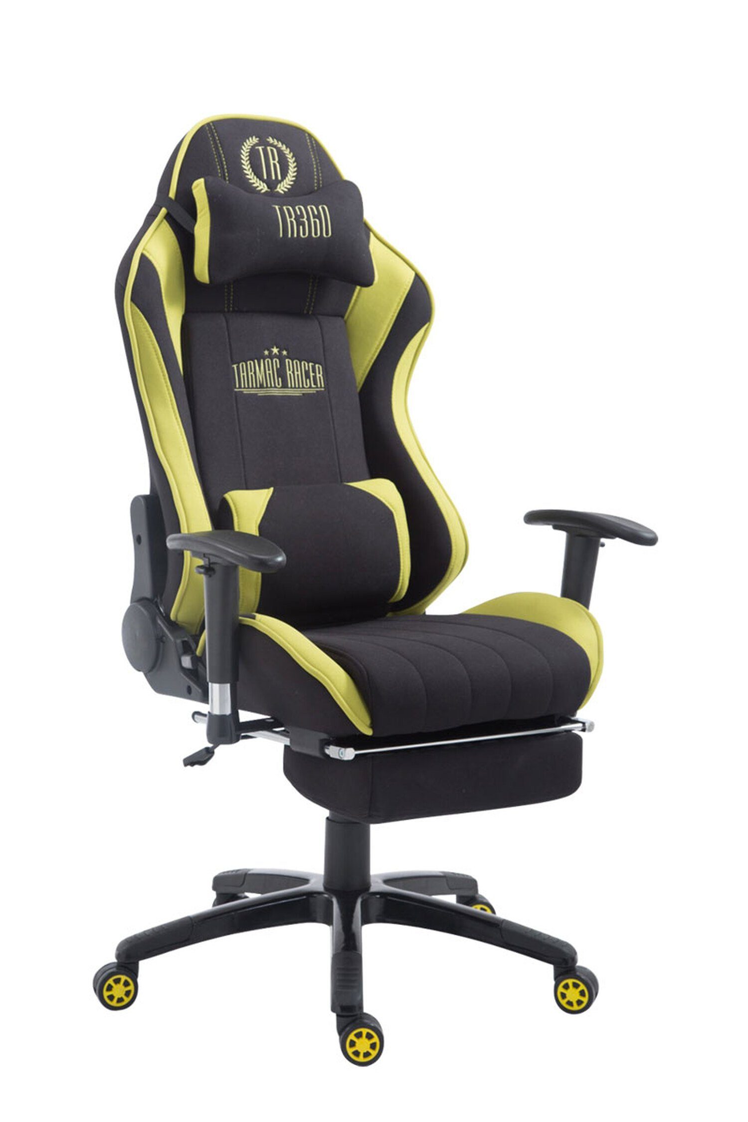 TPFLiving Gaming-Stuhl Shiva mit bequemer Rückenlehne - höhenverstellbar und 360° drehbar (Schreibtischstuhl, Drehstuhl, Chefsessel, Bürostuhl XXL), Gestell: Kunststoff schwarz - Sitzfläche: Stoff schwarz/grün | Stühle