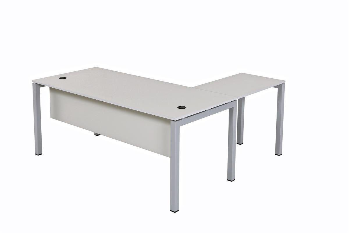 Furni24 Schreibtisch Schreibtisch Tetra,160 cm, inkl. Anbau, grau Dekor/silber RAL 9006