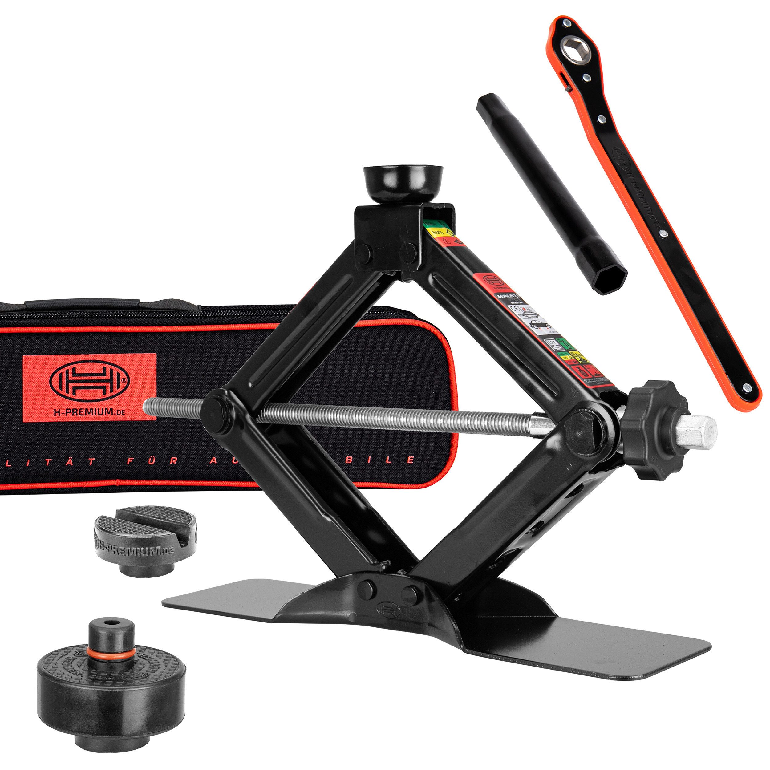 HEYNER Wagenheber Wagenheber-Set 1,5t Black Edition, 112-395 mm, mit Tesla-Gummiauflage, max. Hubhöhe: 41.5 cm, Set, 2-tlg., Tesla Gummiauflage