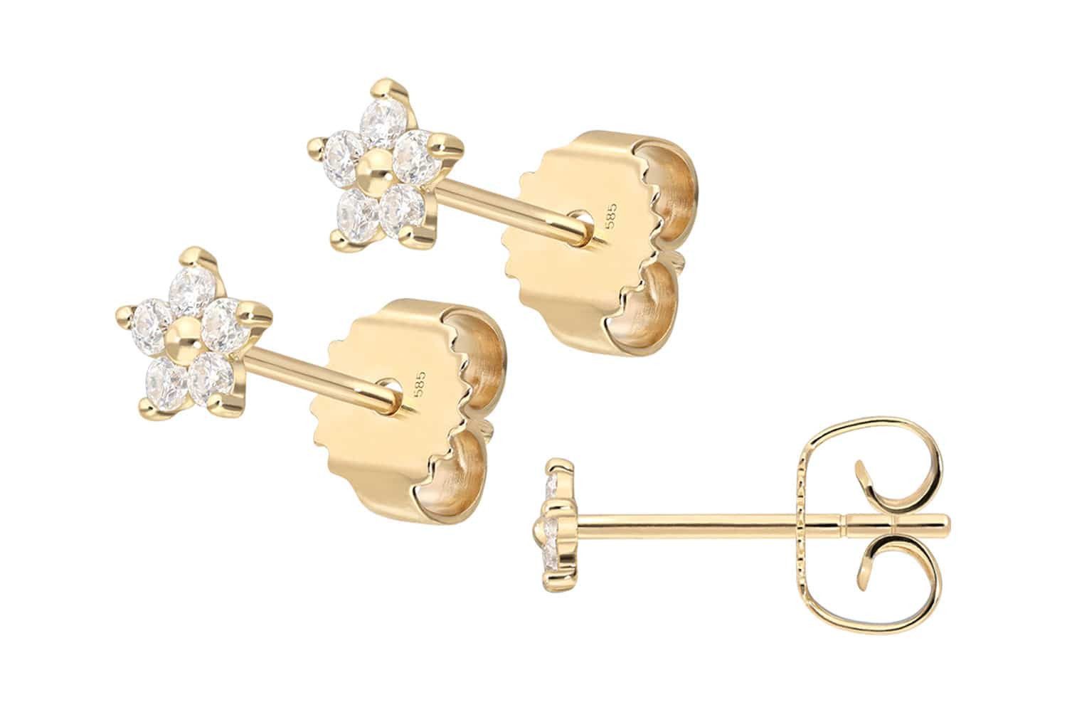 FILANGO Paar Ohrstecker 14 Karat Gold Ohrstecker MOISSANIT-BLUME (Ohrstecke günstig online kaufen