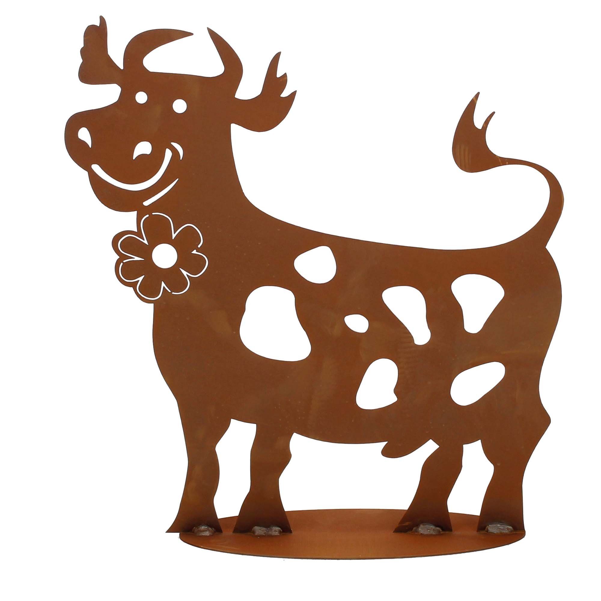 Skulptur Edelrost lustige Kuh mit Blume groß Gr.I, 8-0130 (1 St)