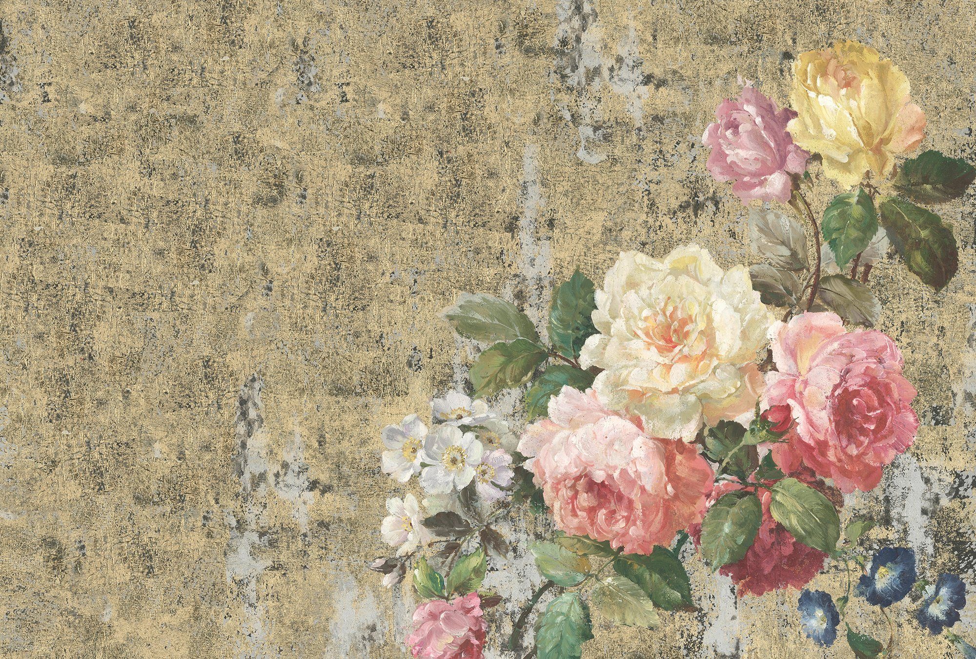 Decke Bouquet rosa/gelb/weiß 47 3, Schräge, (4 Paper Wand, St), Atelier Vlies, Architects floral, Fototapete glatt,