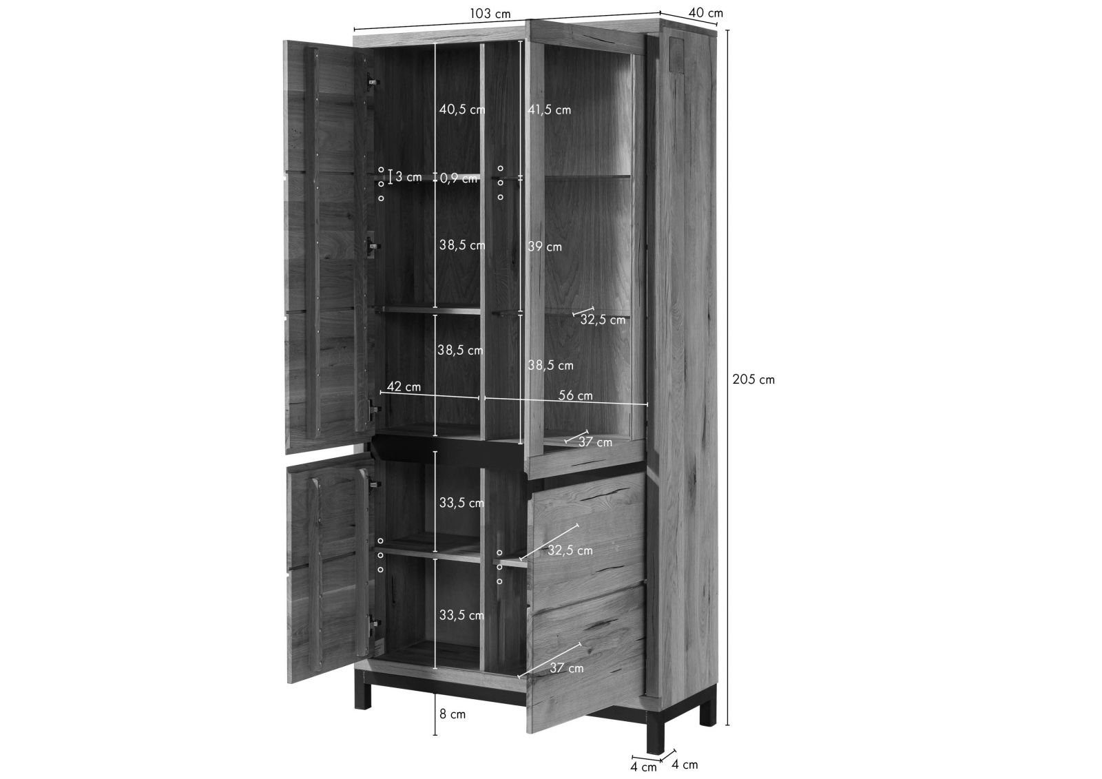 #301 braun brown Standvitrine Massivmoebel24 103x40x205 Tabacco Wildeiche VILLANDERS Vitrine geölt