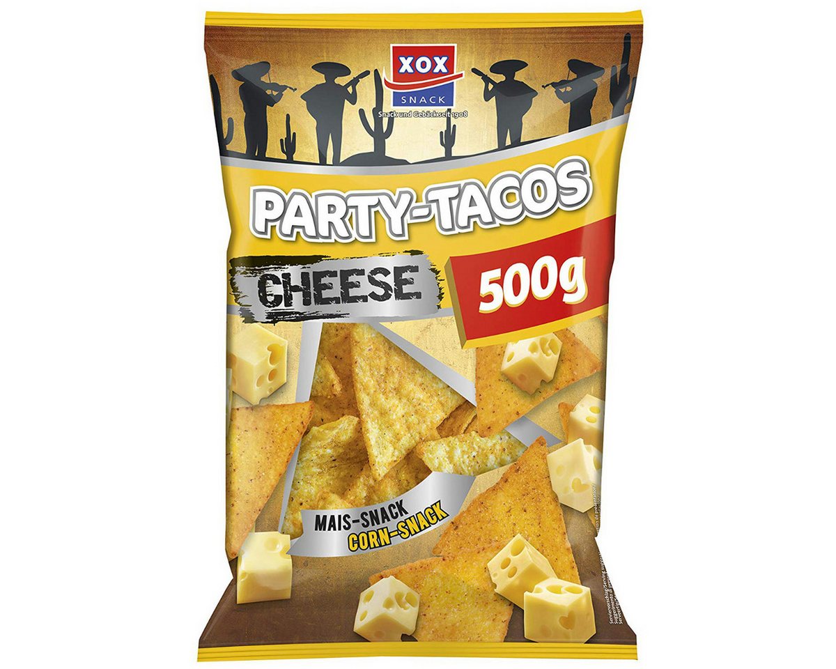XOX Knabberei, XOX Party Tacos Nacho Käsegeschmack Mais Snack und Corn Snack 500g