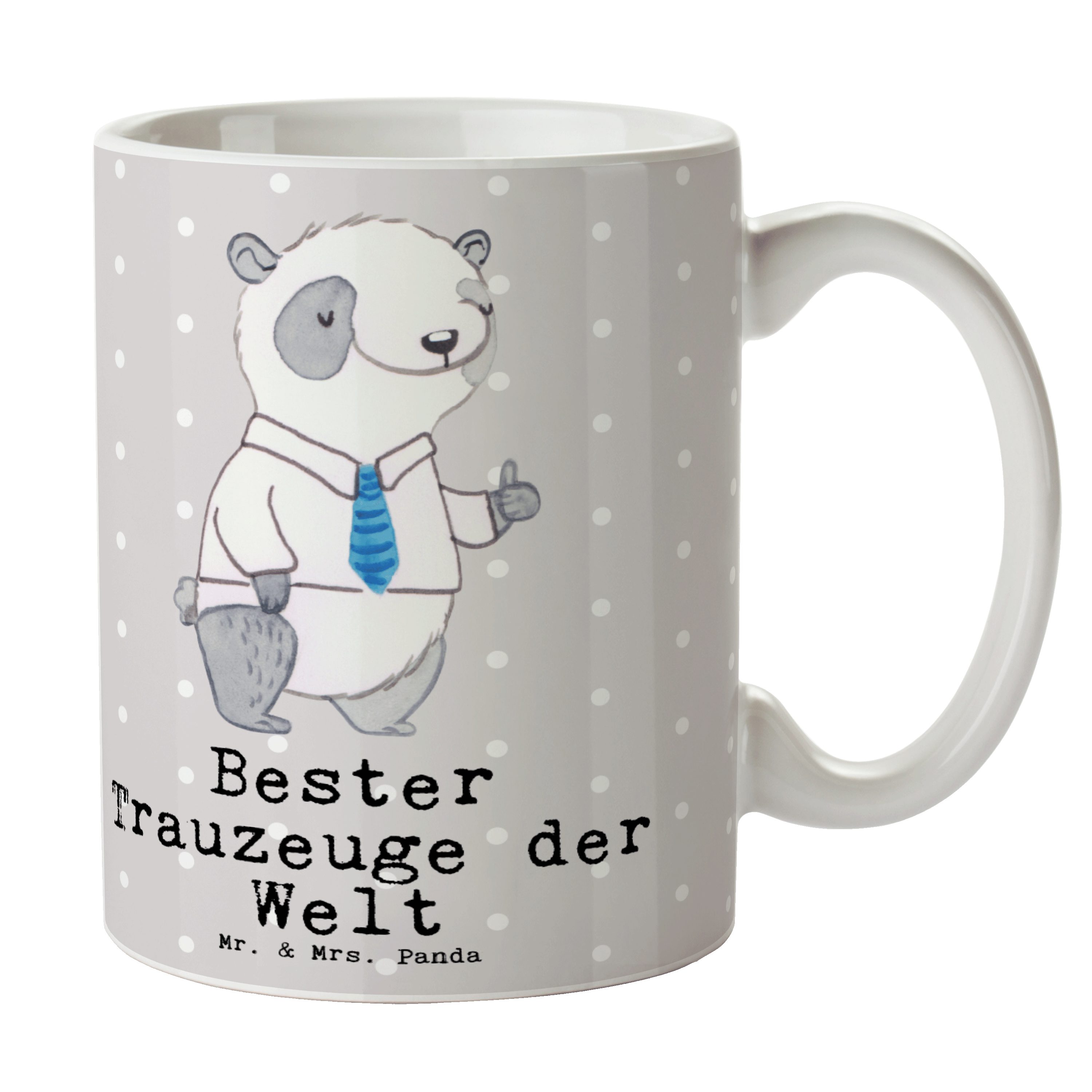 Mr. & Mrs. Panda Tasse Panda Bester Trauzeuge der Welt - Grau Pastell - Geschenk, Geschenk T, Keramik