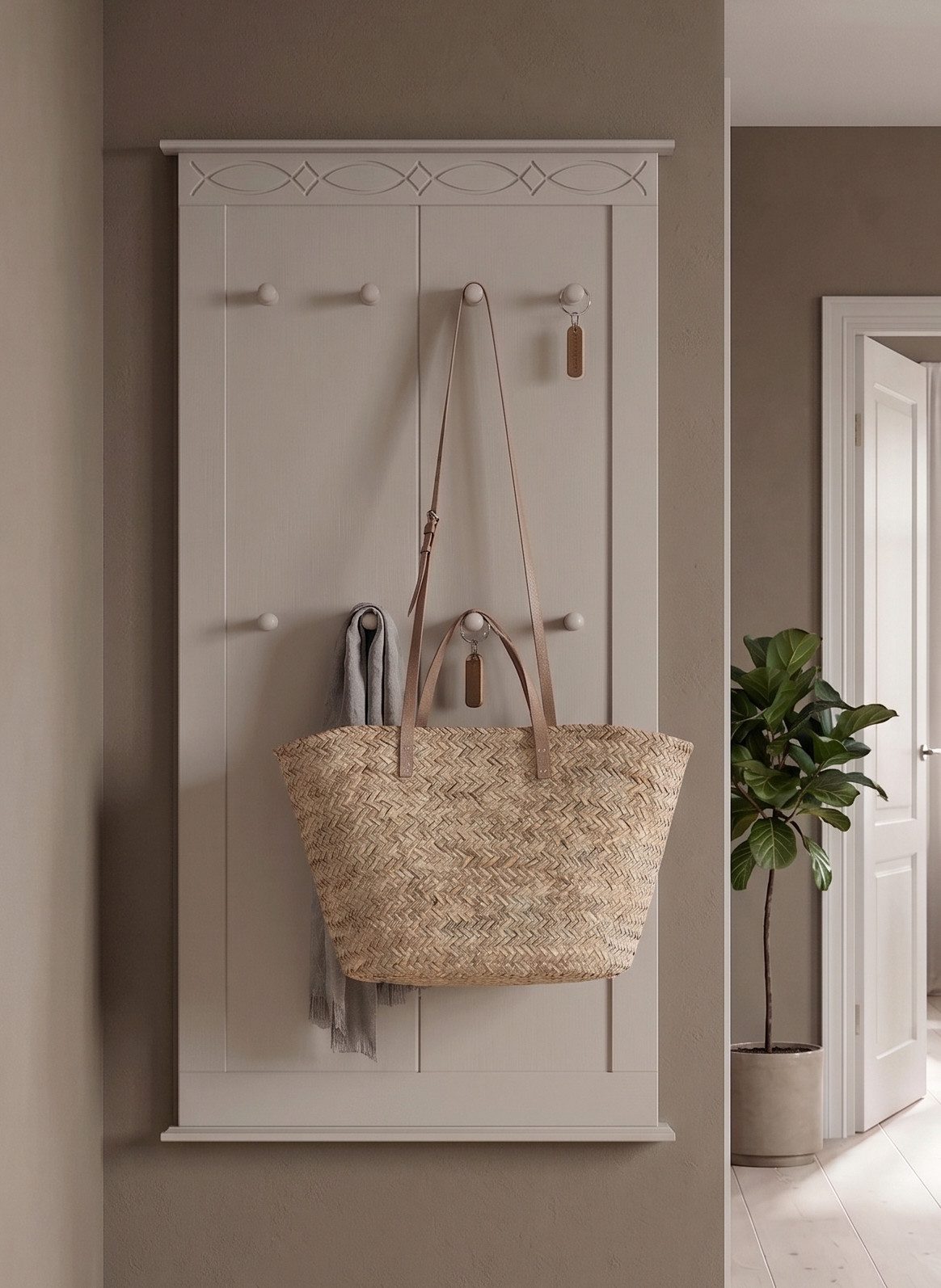 OTTO home Garderobenpaneel Indra (B/T/H: 63/6/100 cm), aus massiver Kiefer, FSC®, 8 Haken, dezentes Ornament