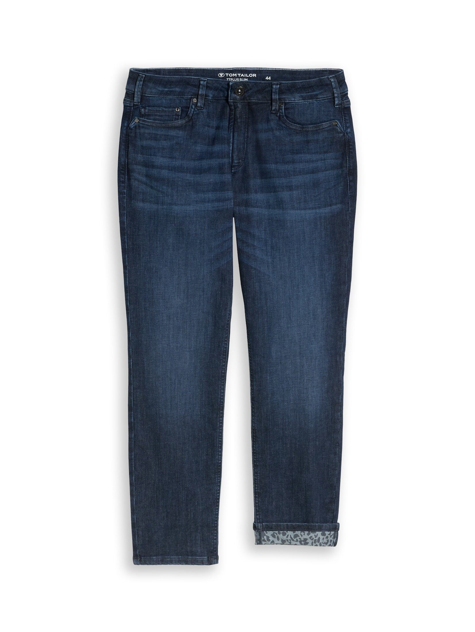 TOM TAILOR PLUS Slim-fit-Jeans Jeanshosen Plus Size - TTPLUS SLIM Jeans mit Leo-Print im Umschlag