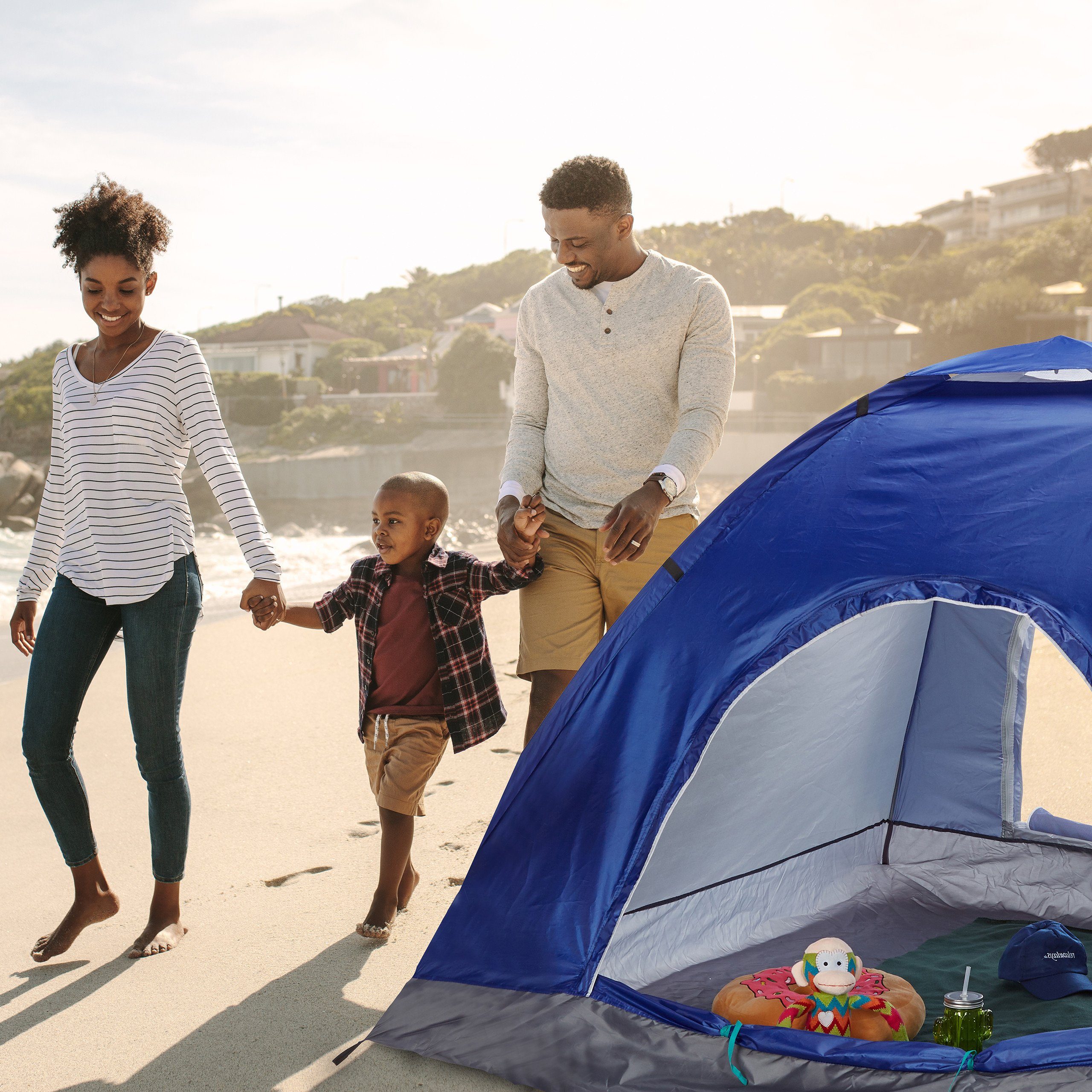 relaxdays Wurfzelt Pop Up Zelt Strand, anthrazit-blau günstig online kaufen