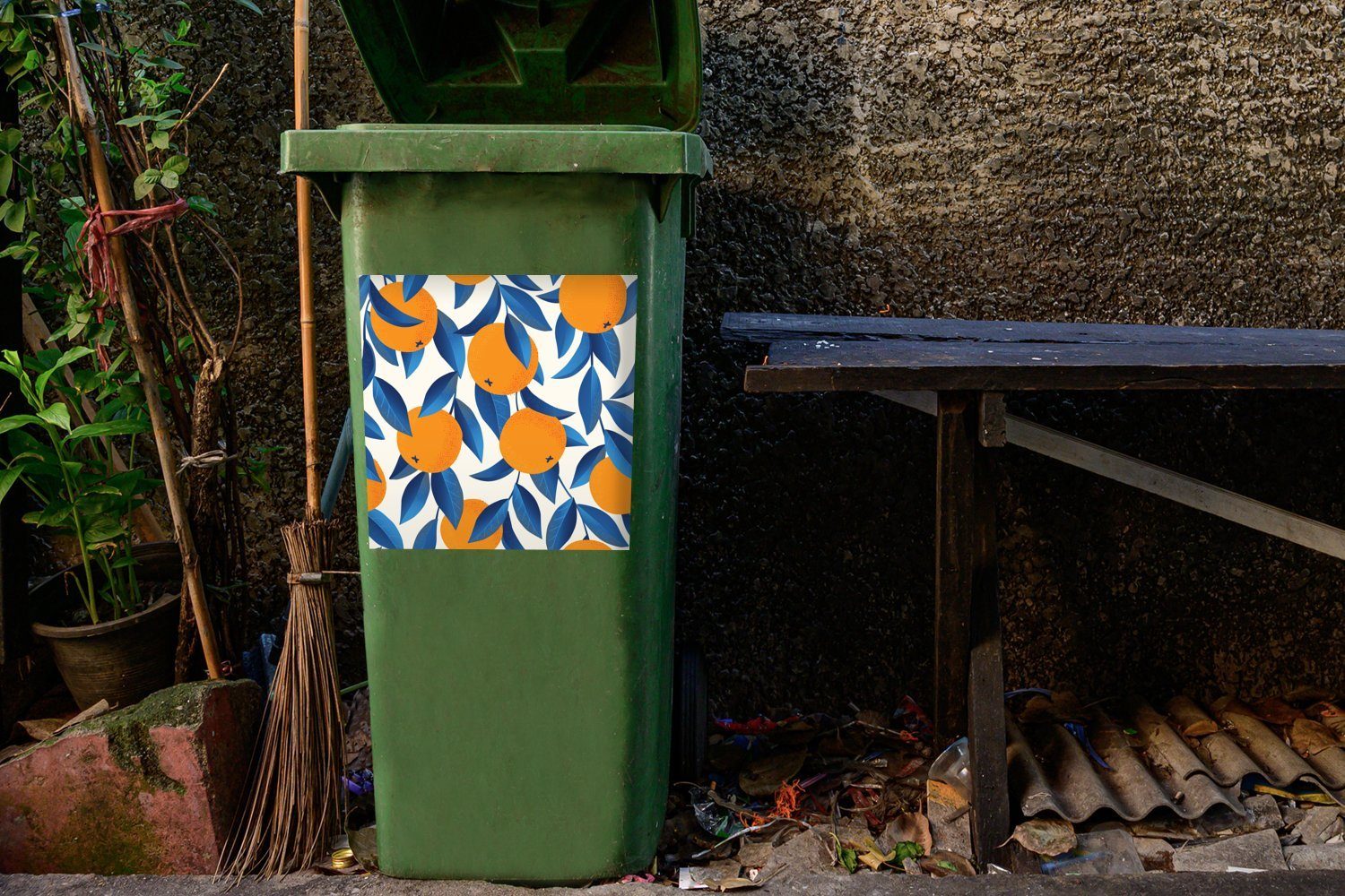 MuchoWow Wandsticker Orange (1 Blau Abfalbehälter Mülltonne, - Mülleimer-aufkleber, Sticker, St), Design Container, 