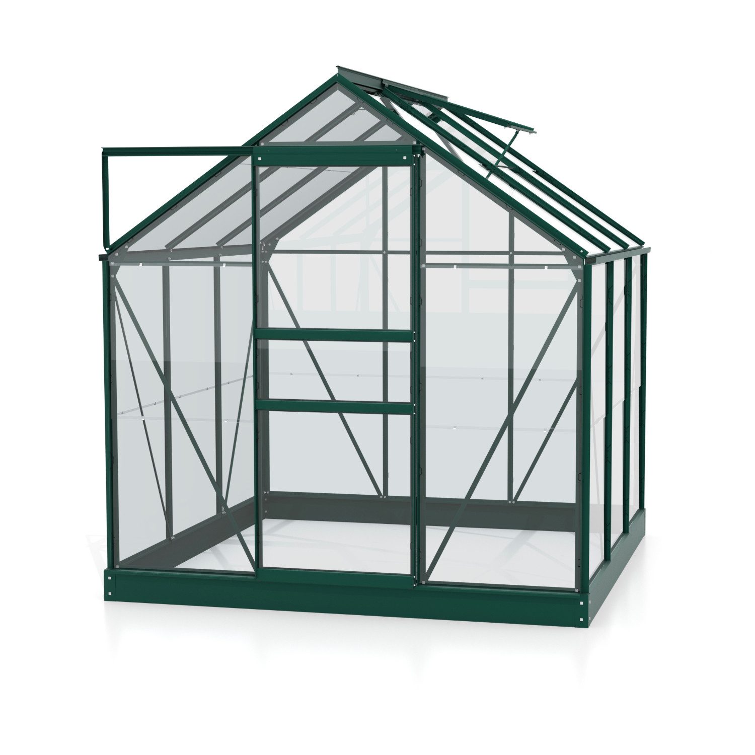 Vitavia Gewächshaus Planet 3800, 3,00 mm Wandstärke, inkl. Fundamentbodenrahmen, 3 mm ESG, Schiebetür, inkl. Fundamentbodenrahmen grün