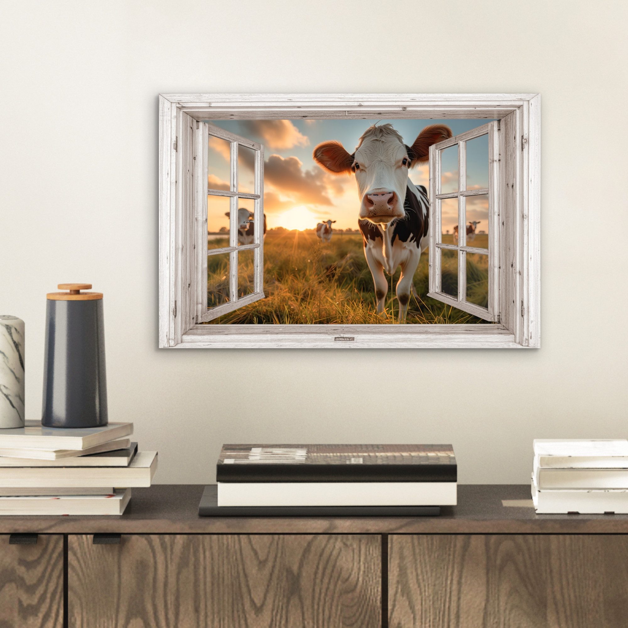 MuchoWow Metallbild Aussicht - Kuh - günstig online kaufen
