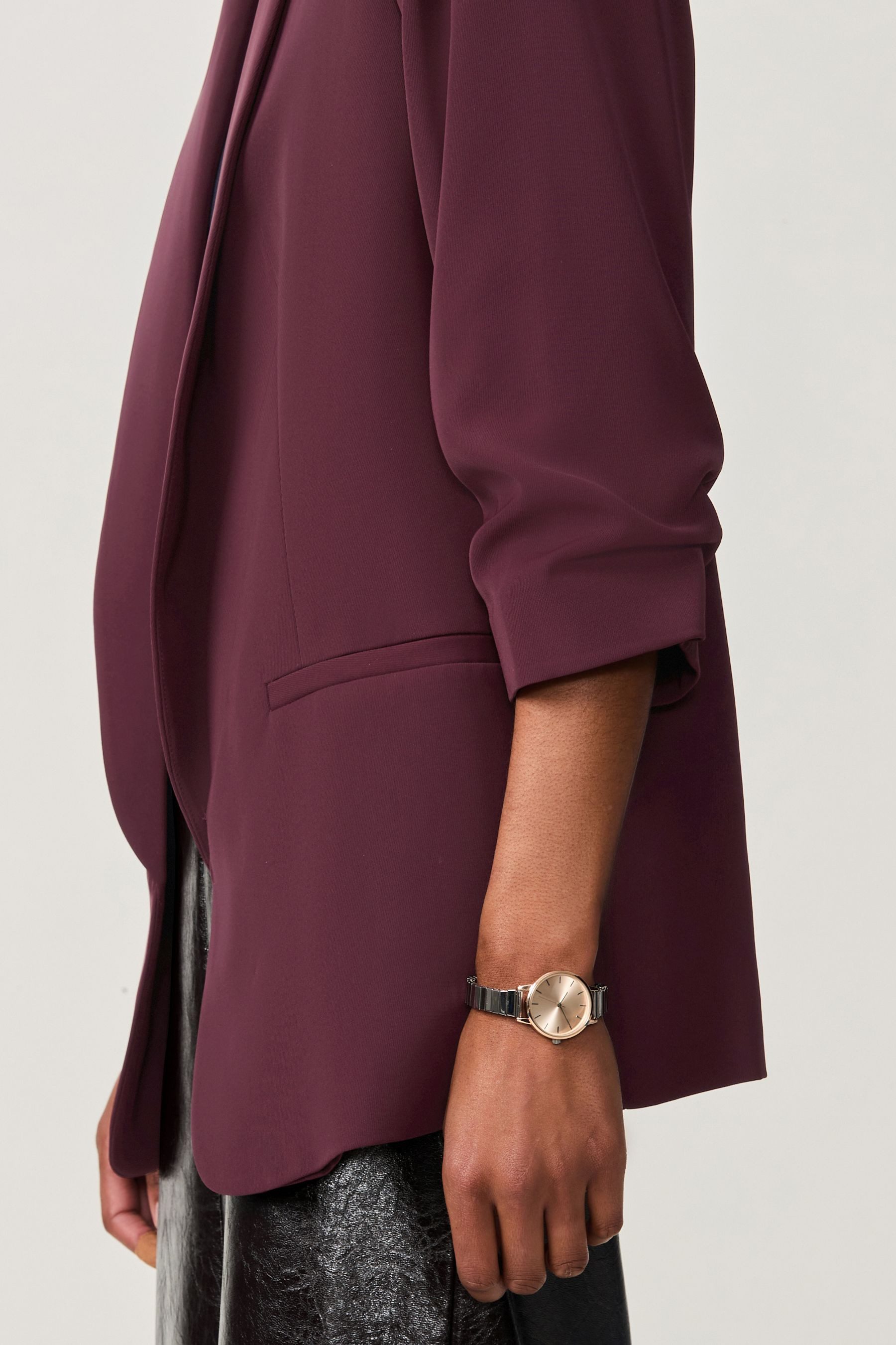 Next Jackenblazer Relaxed Fit Blazer mit Raffärmeln und Vichykaros (1-tlg)