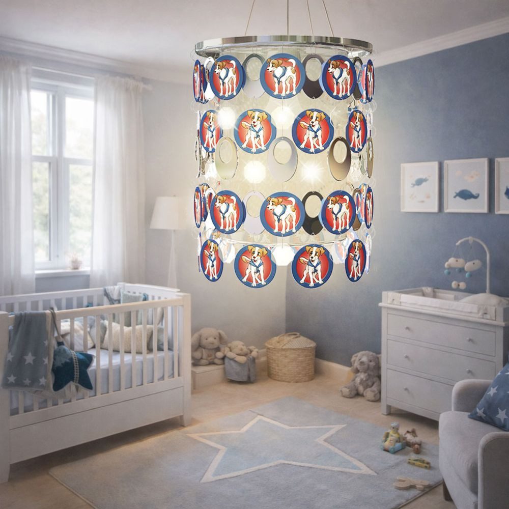 Esto Hängeleuchte, Lampenschirm Kinderleuchte Kinderzimmer Hängelampe Hunde chrom