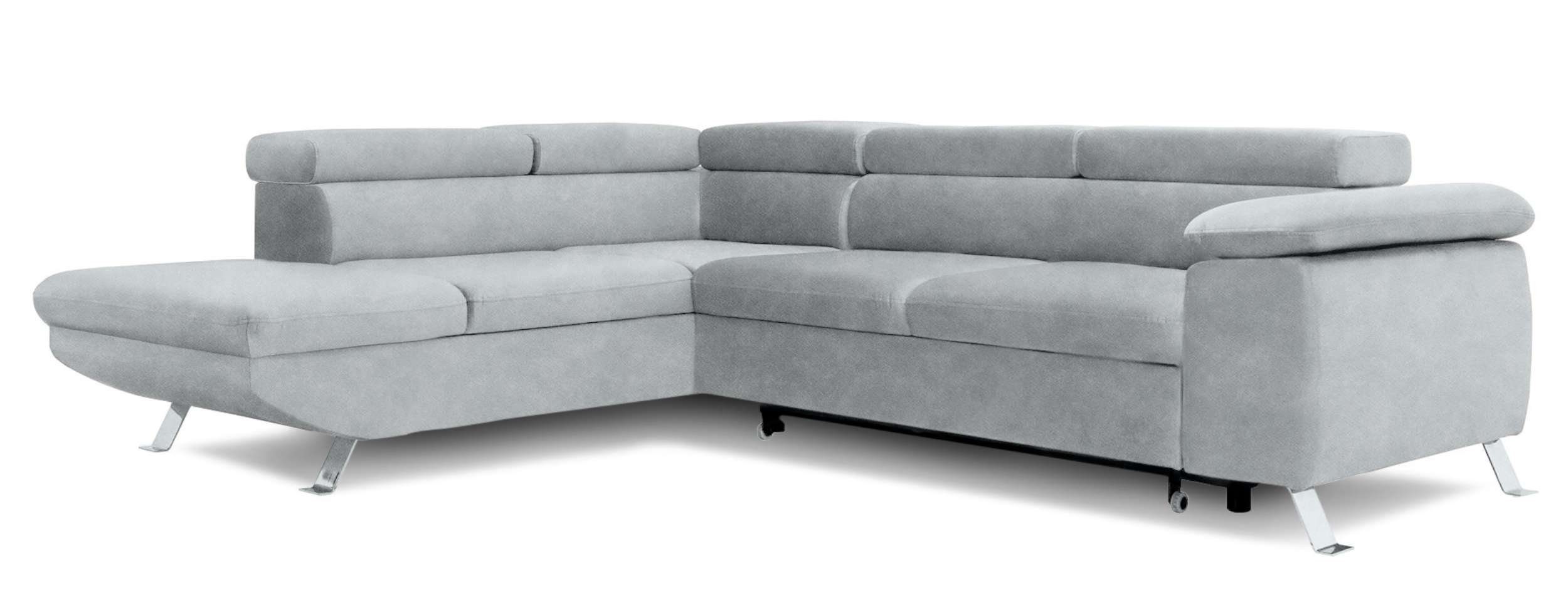 Raum Ecksofa links stellbar, Tiara, Metall, Bettkasten im Bettfunktion, L-Form, oder mit Eckcouch, Modern Design mane bestellbar, rechts frei und Stylefy Kopfteilverstellung,