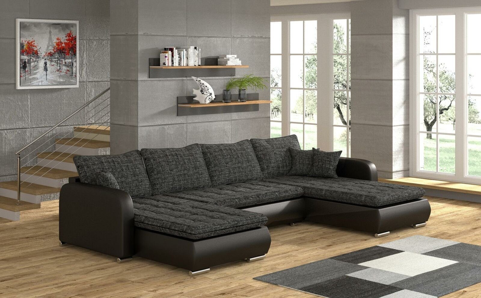 JVmoebel Sofa, Design Ecksofa U-form Bettfunktion Couch Leder Textil Sofa  Neu Wohnlandschaft online kaufen | OTTO
