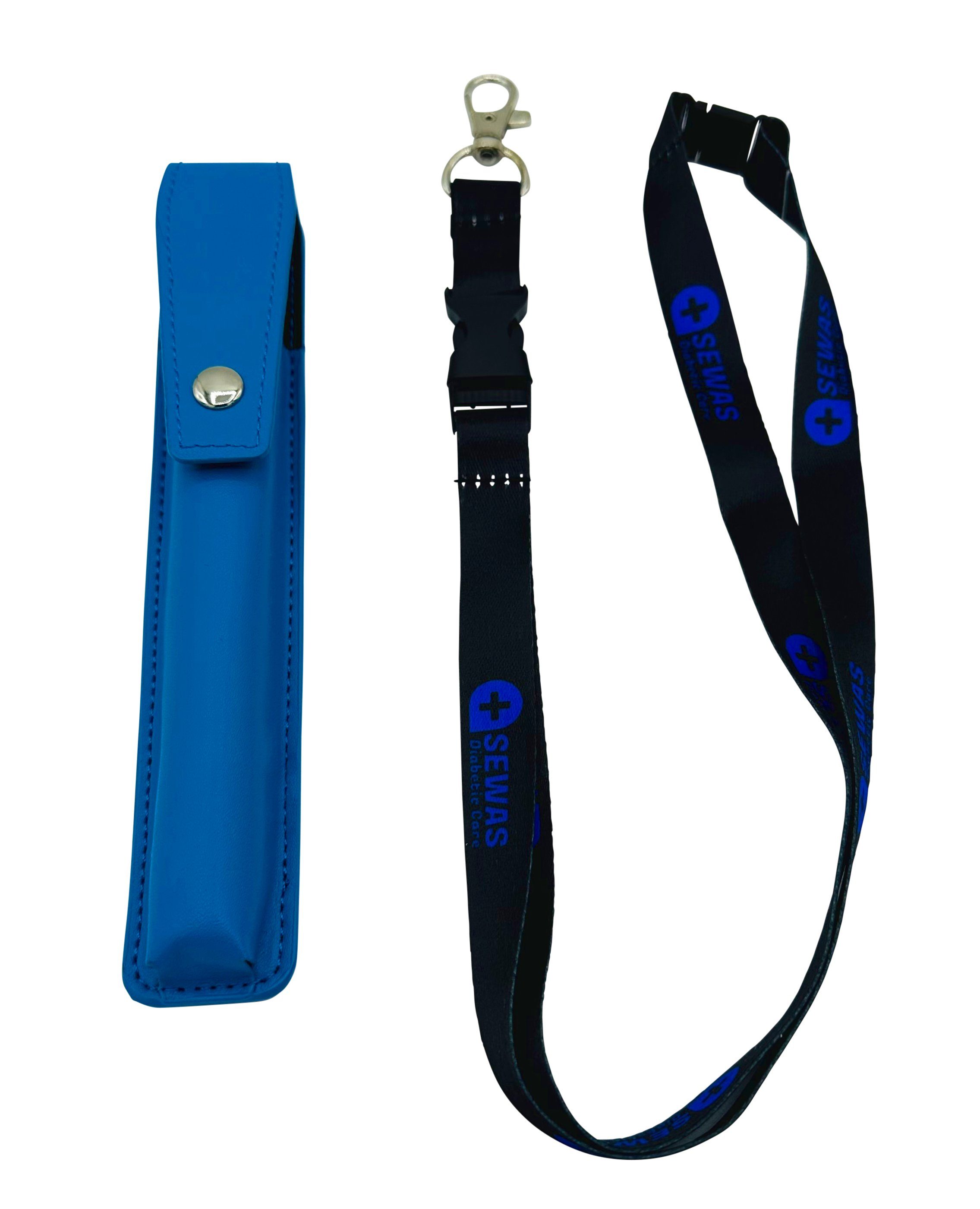 SEWAS Diabetic Care Aufbewahrungstasche Tasche für Insulin Pen AllStar Pro u.a. Umhängetasche Blau, Mit Halsband mit Karabiner, Metallöse an der Tasche, Gürtelschlaufe