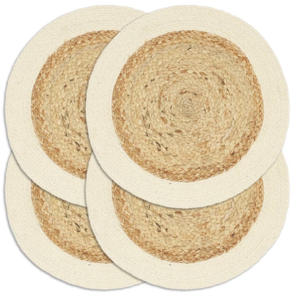 furnicato Platzset Handgefertigte Platzsets 38 cm Naturfarbe aus Jute und Baumwolle, 4er, (4-St), Weiche Tischset-Unikate in Handarbeit für den stilvollen Esstisch