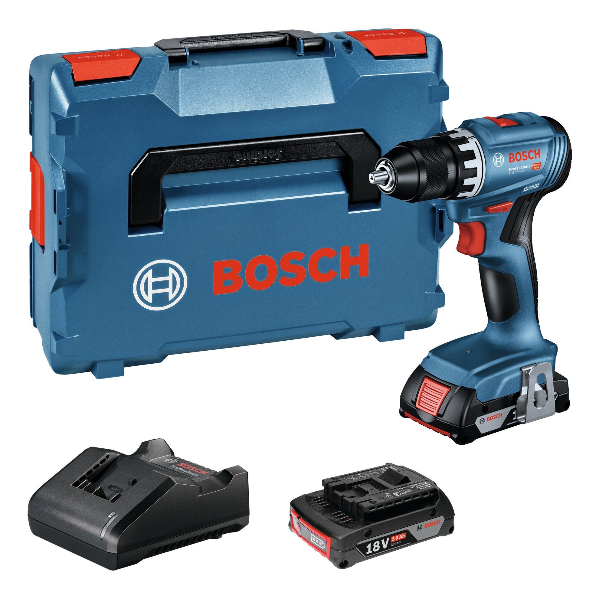 BOSCH Akku-Bohrschrauber GSR 18V-45, 18 V, Mit 2x Akku 2 Ah - in L-BOXX 136