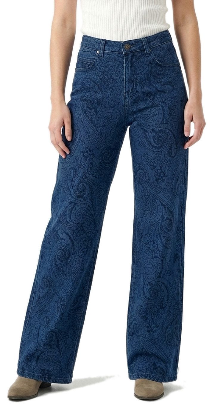 dy_mode Weite Jeans Damen Wide Leg Jeans mit Paisley-Muster 5-Pocket-Jeans mit weitem Bein All-Over-Paisley-Muster, Wide Leg