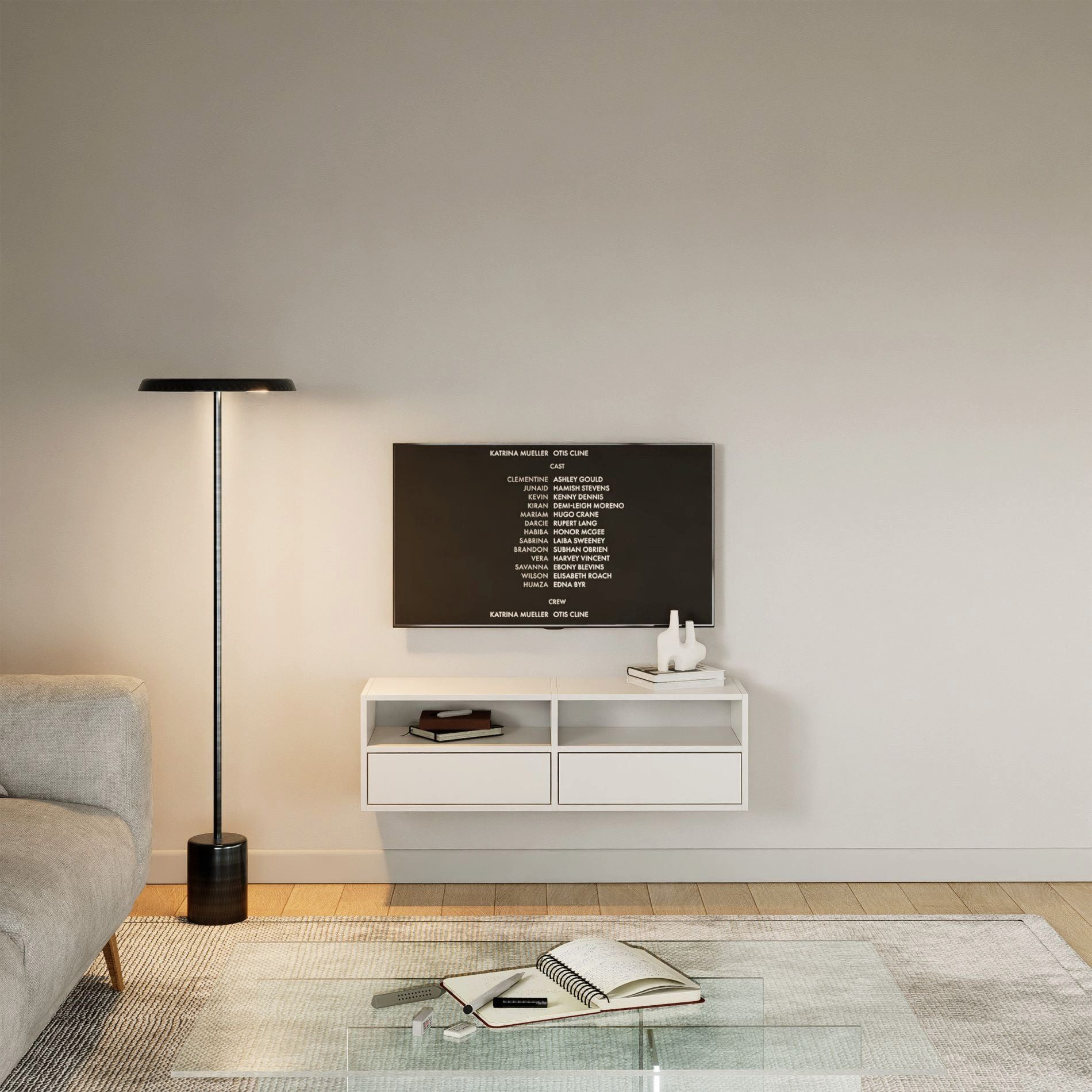 Selsey TV-Schrank FRAMME TV-Lowboard hängend 150 und 100 cm, mit Fächern und Ablagen