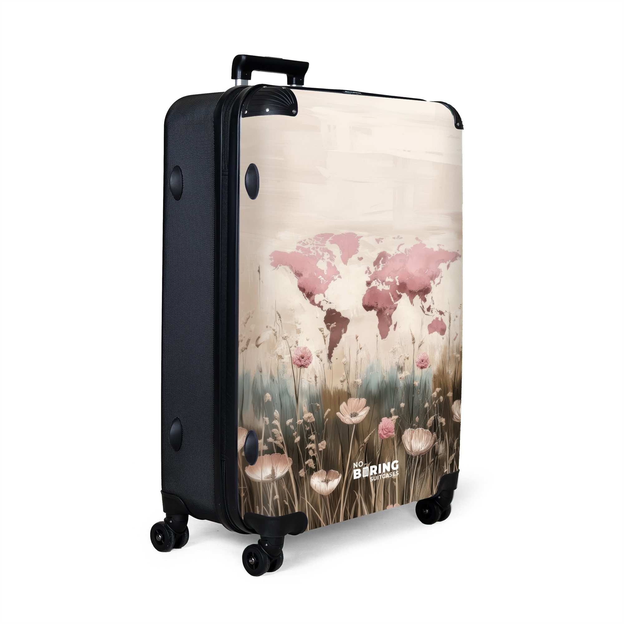 NoBoringSuitcases.com© Hartschalen-Trolley Weltkarte - Rosa - Blumen 77 cm günstig online kaufen