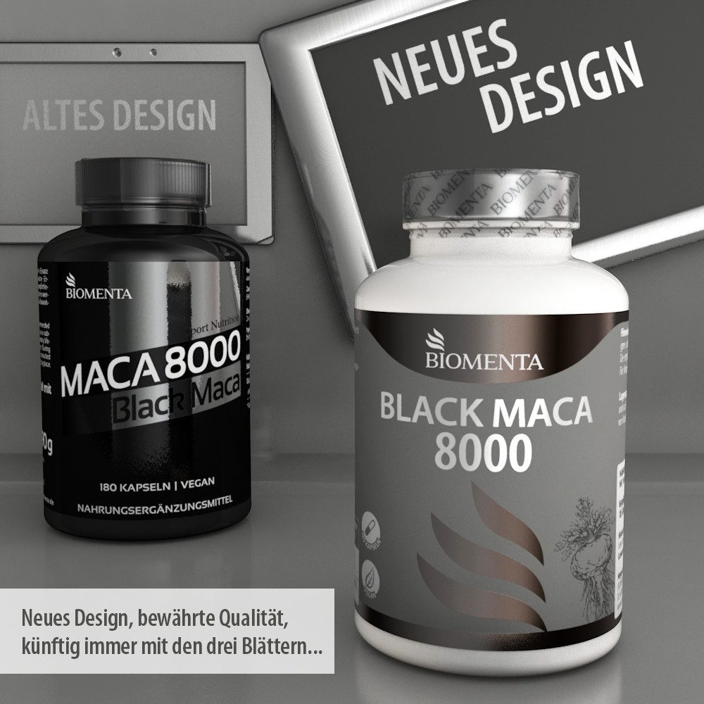 BIOMENTA Maca 8000 - 185 Kapseln hochdosiert - 10:1 Peru Black Maca Extrakt Kapseln, 185 St., 92.50 g