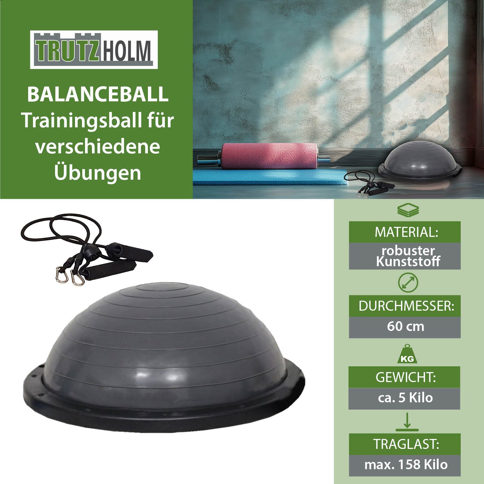 TRUTZHOLM Balanceboard Balancetrainer Yoga Gymnastik Balance Half Ball ø 60cm Balance Board