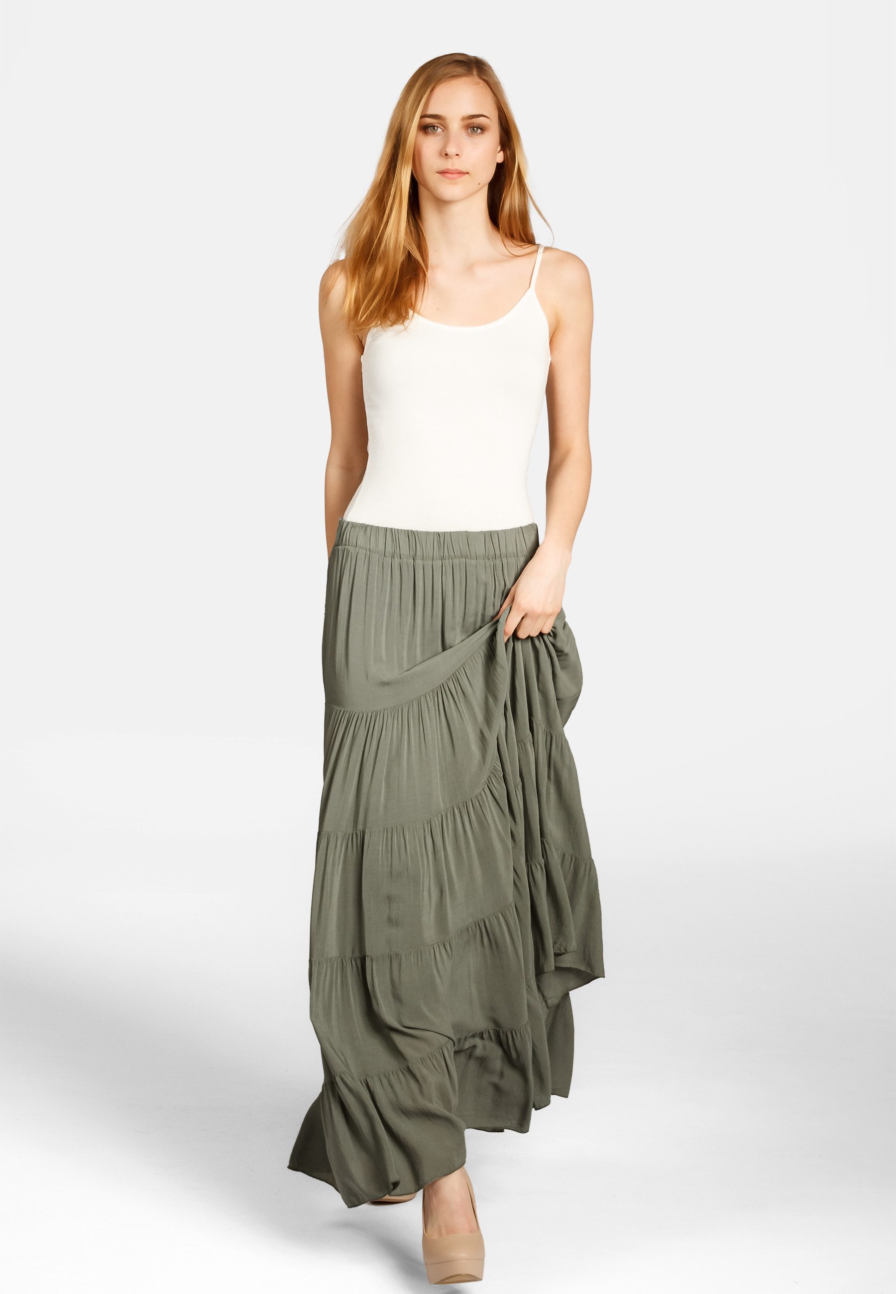 Caspar Faltenrock RO020 langer eleganter Damen Maxi Sommer Rock Maxirock - bodenlang bei ca. 157 cm Körpergröße