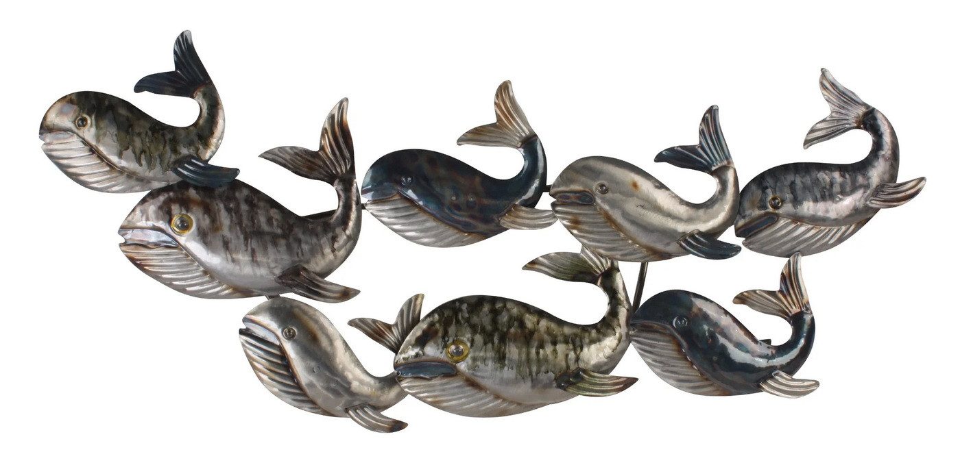 Wanddekoobjekt Wanddeko Fisch Schwarm Wale Metall Wandbild Deko Wal Skulptur Figur
