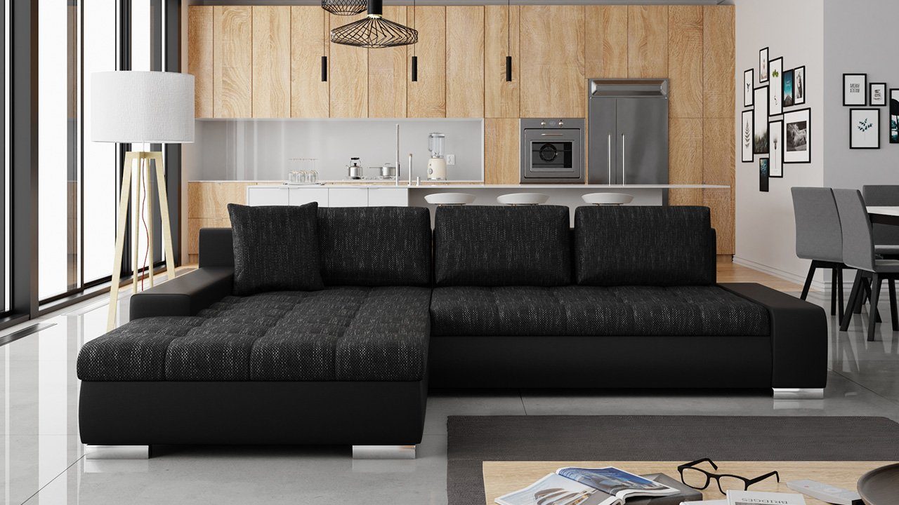 MIRJAN24 Ecksofa Orkan, mit Bettkasten und Schlaffunktion, Kissen mit Reisverschluss, Seite universal
