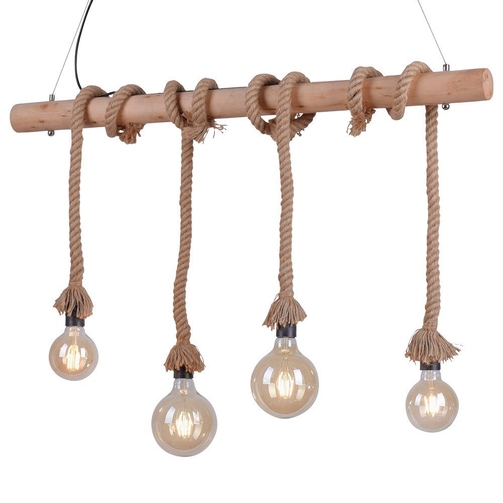 Pendelleuchte, Warmweiß, Hänge Leuchte Seil inklusive, Vintage etc-shop Leuchtmittel Filament Balken Decken Retro LED Holz Lampe