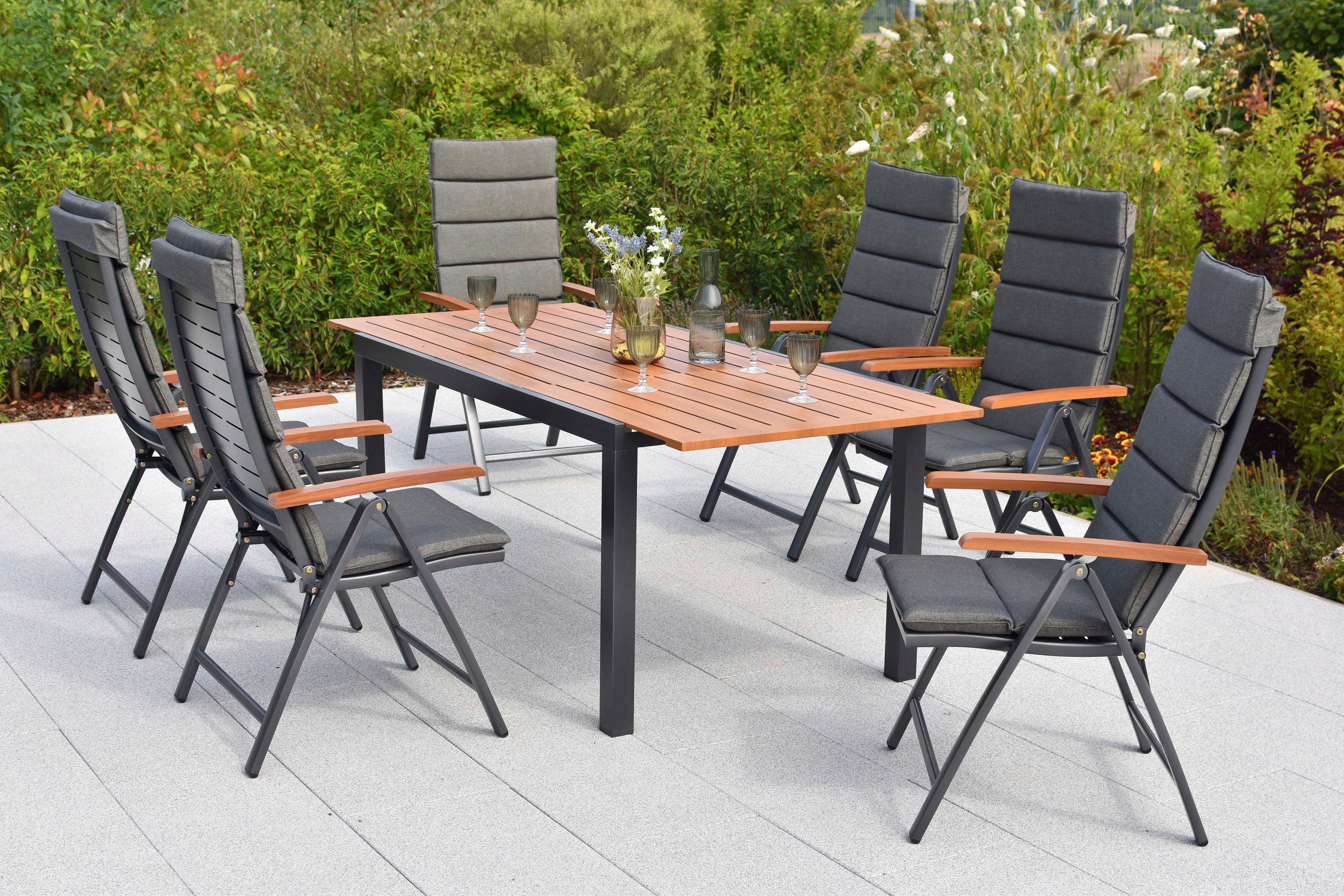 MERXX Garten-Essgruppe Tinos, (Set, 13-tlg), inkl. 6 Klappsessel, 6 Auflagen, 1 Ausziehtisch – Bild 2 von 5