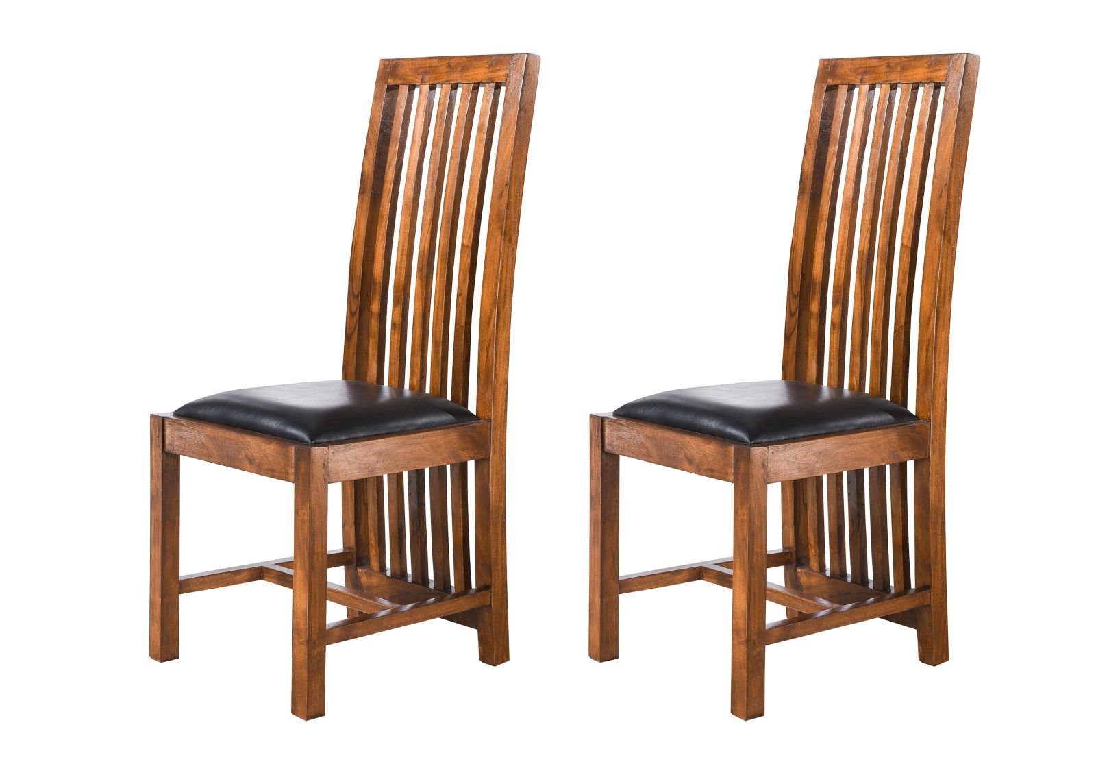 Massivmoebel24 Holzstuhl OXFORD (Extravaganter Stuhl, mit luftiger Rückenlehne die bis zum Boden reicht, im 2er Set, inklusive Polsterung, braun lackiert 43x50x50 montiert), hochwertiges Edelholz, authentische Holzadern, aufwendige Schnitzereien und Verzierungen