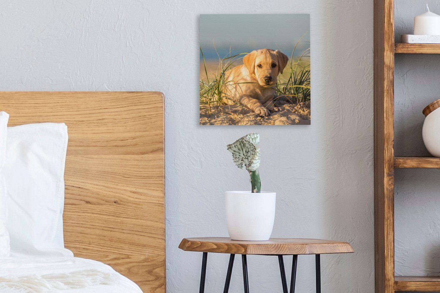 Sanddünen Retriever für liegend, Schlafzimmer Leinwand den Bilder Labrador Wohnzimmer auf OneMillionCanvasses® (1 St), Leinwandbild Welpe