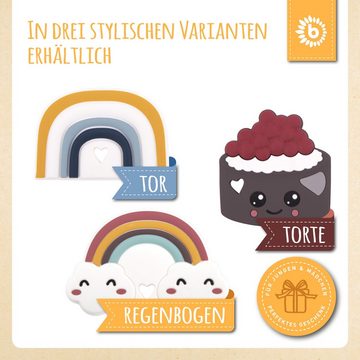 BIECO Beißring Bieco Silikon Regenbogen Beißring Baby, 9 cm Ab 0 Monate Zahnungshilfe Baby Baby Greifling Regenbogen Bunter Beissring für Baby zum Zahnen Motorikspielzeug Baby Beißring Silikon Baby