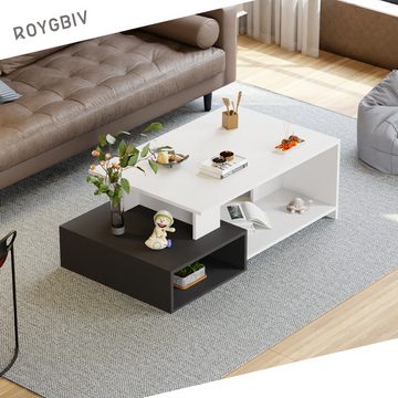 ROYGBIV Couchtisch Wohnzimmertisch, Coffee Table mit offener Stauraum, Sofatisch holz, Wohnzimmer tisch für couch, Couchtisch industrial style 108*60*36cm
