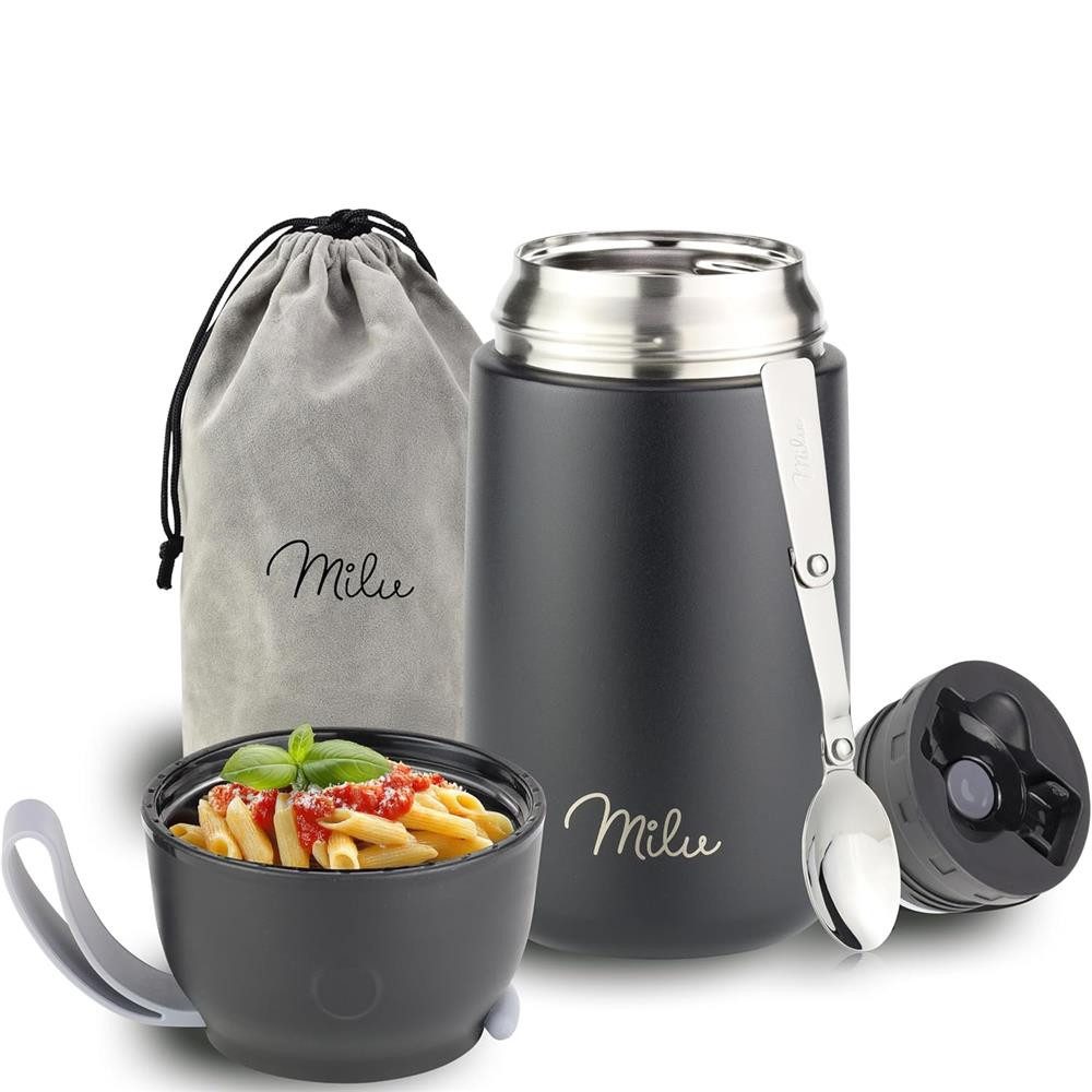 Milu Thermobehälter Edelstahl Thermobehälter Lunchbox 800 ml, Warmhaltebehälter mit Löffel, auslaufsicher