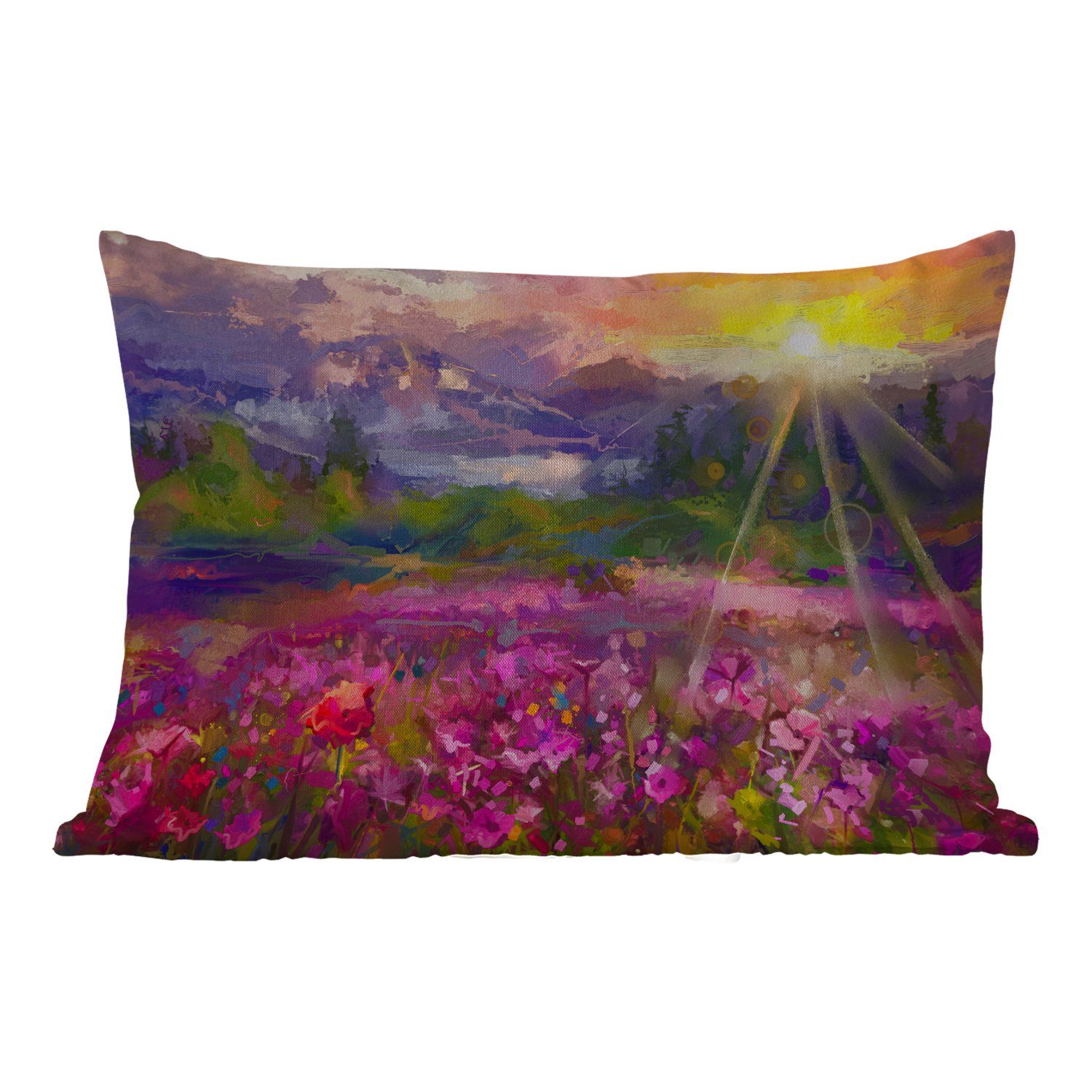 MuchoWow Dekokissen Gemälde - Ölfarbe - Blumen - Natur - Sonne, Outdoor-Dekorationskissen, Polyester, Dekokissenbezug, Kissenhülle