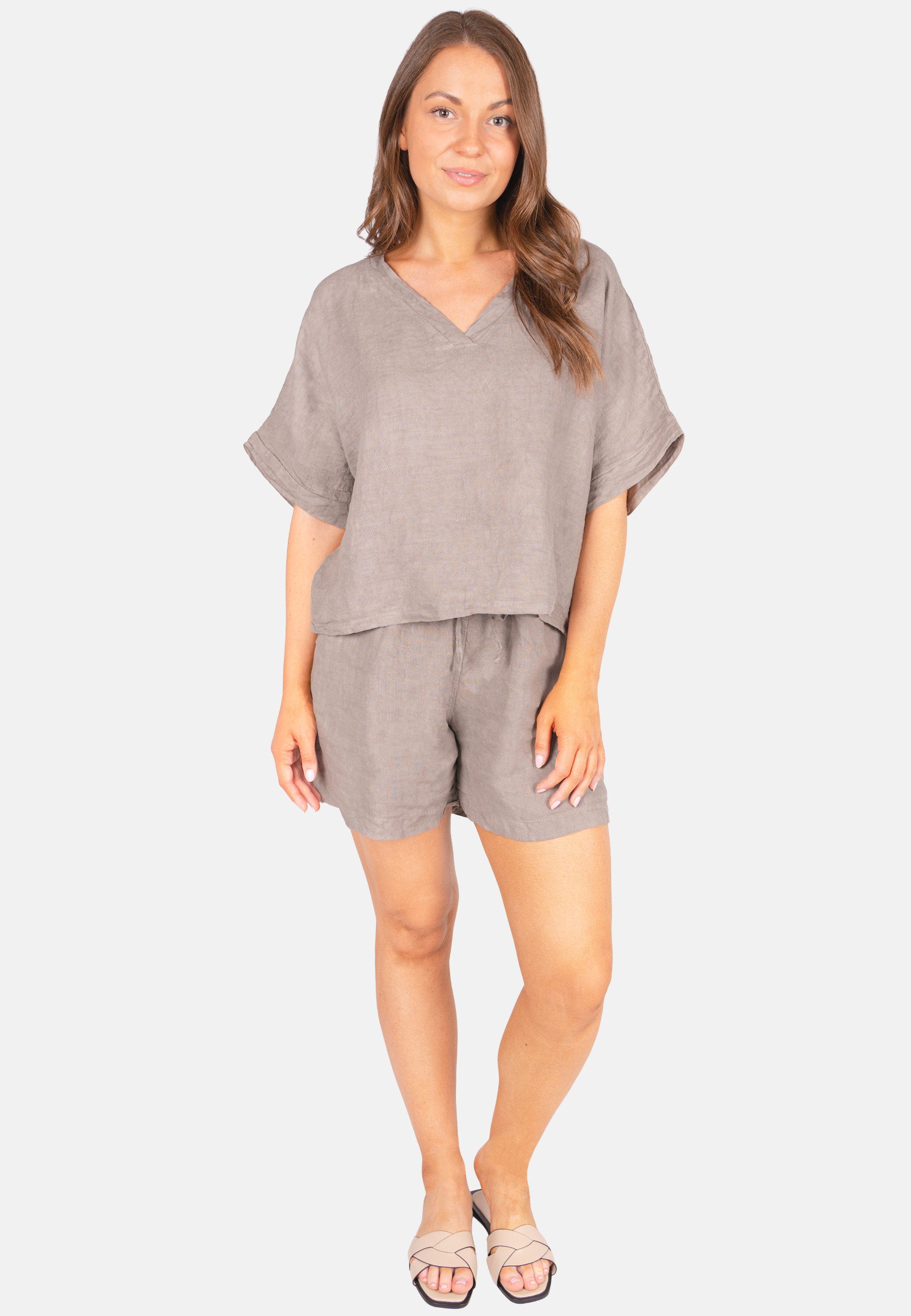 Seasons of April Oversize-Shirt TAMARA LINO (1-tlg) Leinen Shirt Damen Oversized Kurzarm V-Ausschnitt Leinen Bluse Tamara