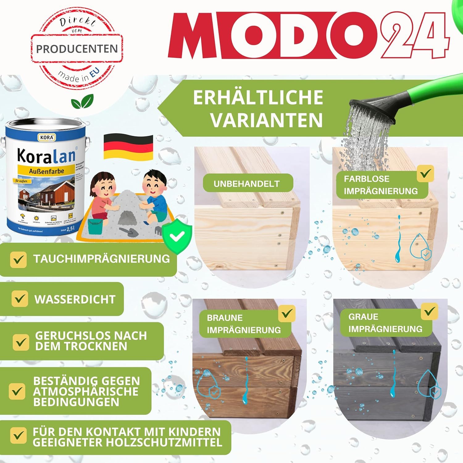Modo24 Sandkasten Sandkasten mit Sitzbänken, Holzsandkasten, Gartenspielzeug, für Kinder, Sandkasten für Garten, Outdoor Sandkasten mit Bänken