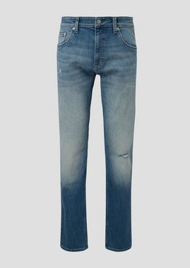 QS Stoffhose Jeans Pete / Regular Fit / Mid Rise / Straight Leg Destroyes, Waschung, Label-Patch