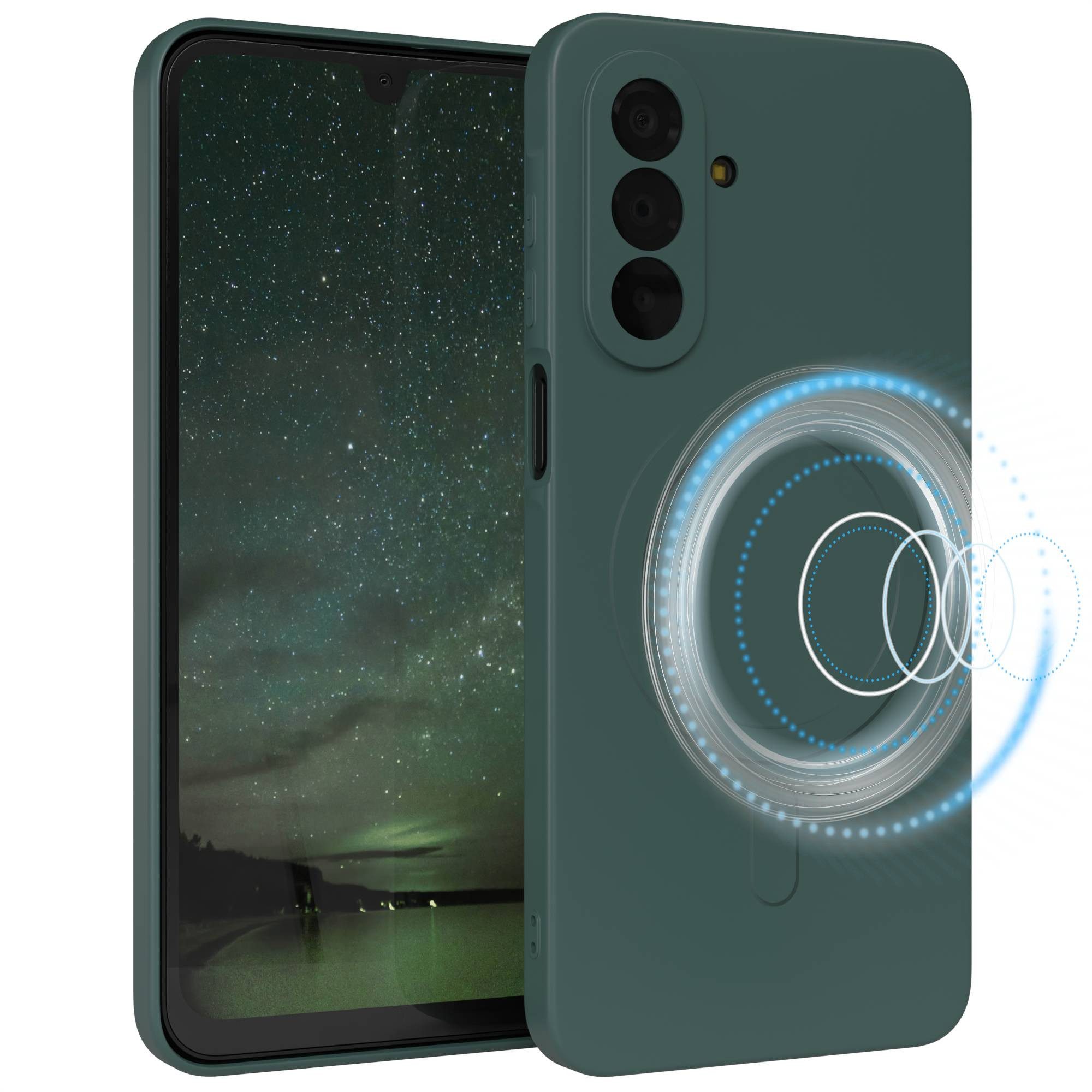 EAZY CASE Handyhülle MagSafe Silikon für Samsung Galaxy A17 6,7 Zoll, MagSafe Case Silikon kratzfestes Bumper Cover Qi-Charging Dunkelgrün