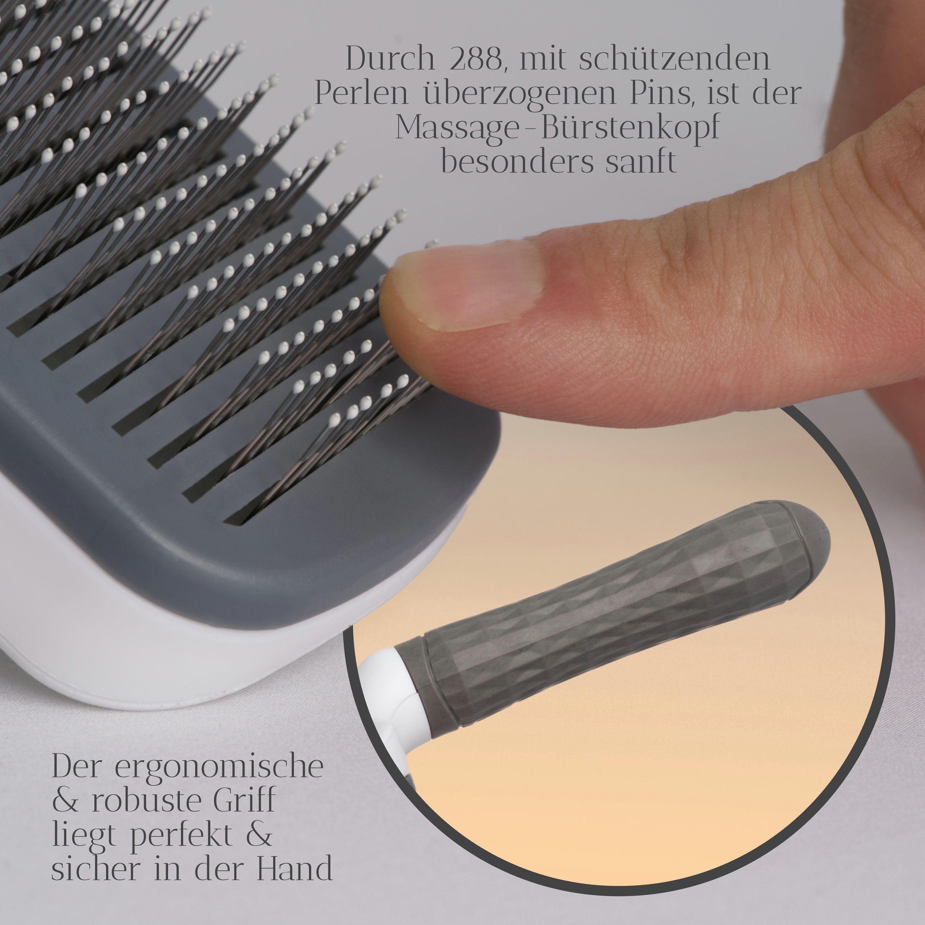 FinoPet Fellbürste Hundebürste / Katzenbürste mit automatischem Selbstreinigungsknopf, Edelstahlbürstenkopf mit 288 schützenden Perlen überzogenen, (1-tlg), Für Hund und Katze Langhaar Kurzhaar