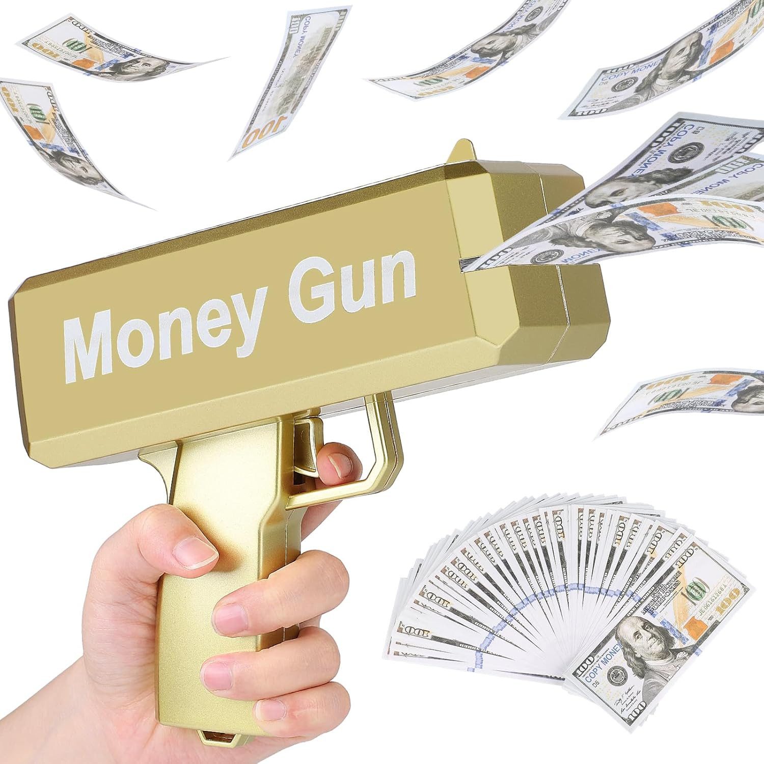 FELIXLEO Spielgeld Geld Pistole mit 100 Requisitengeld für Filme Money Gun