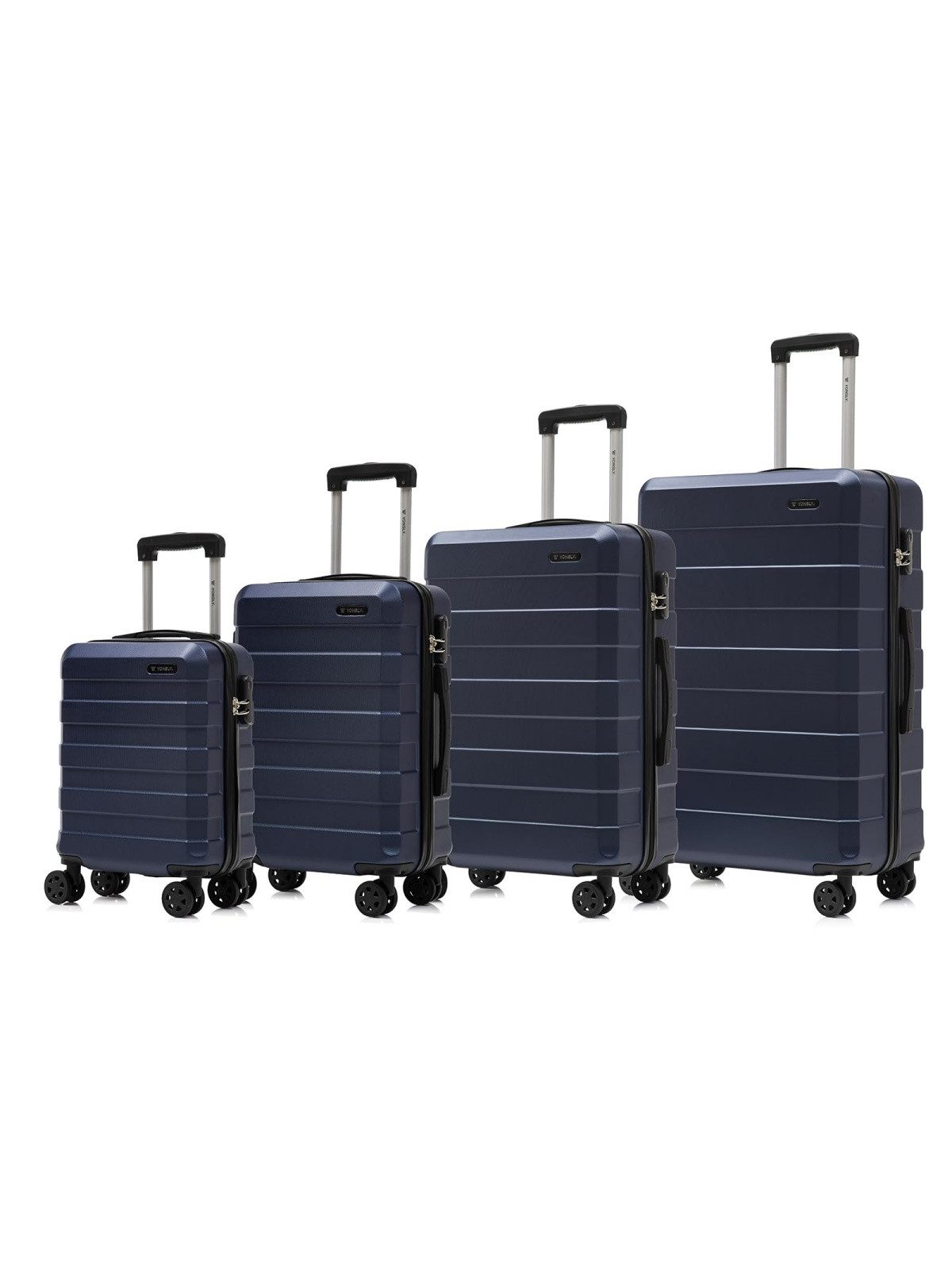 YONSLY Kofferset Hartschalen-Reisekoffer-Set, Rollkoffer & Handgepäck, 4 Rollen, (Spar-Set, 4 tlg., ABS-Hartschale, 360°-Doppelrollen, Zahlenschloss, Softgriff), 360°-Rollen, Zahlenschloss, weicher Gummigriff
