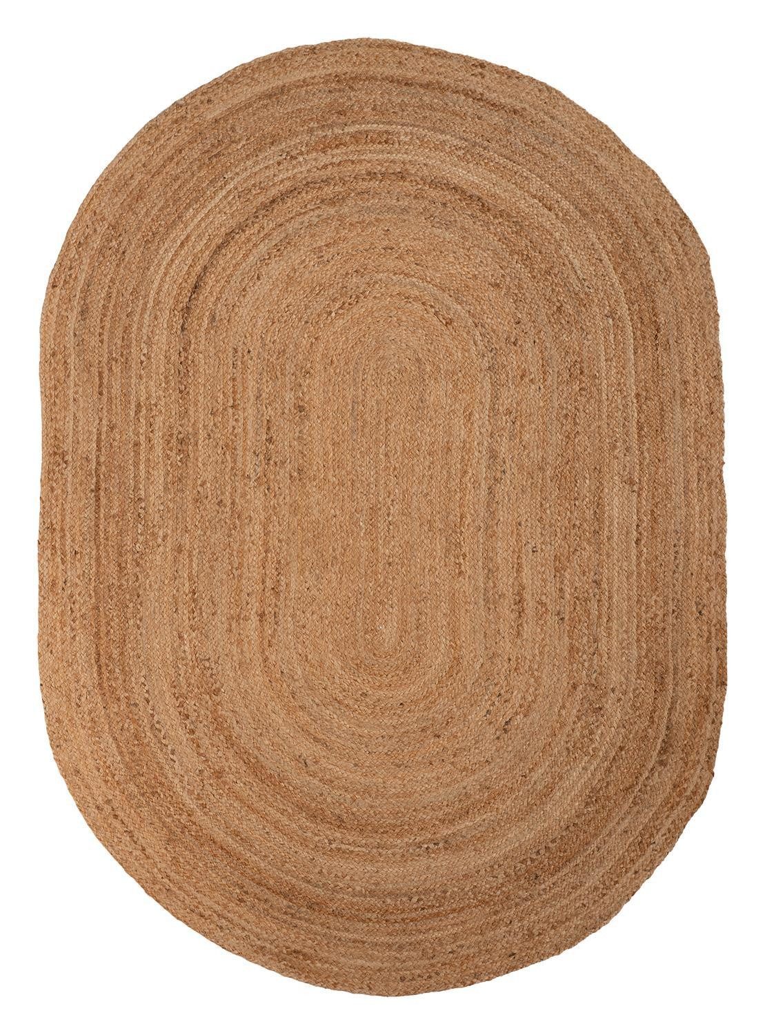 Home4You Teppich Handwebteppich, 160 x 230 cm, Braun, Jute, oval, handgewebt