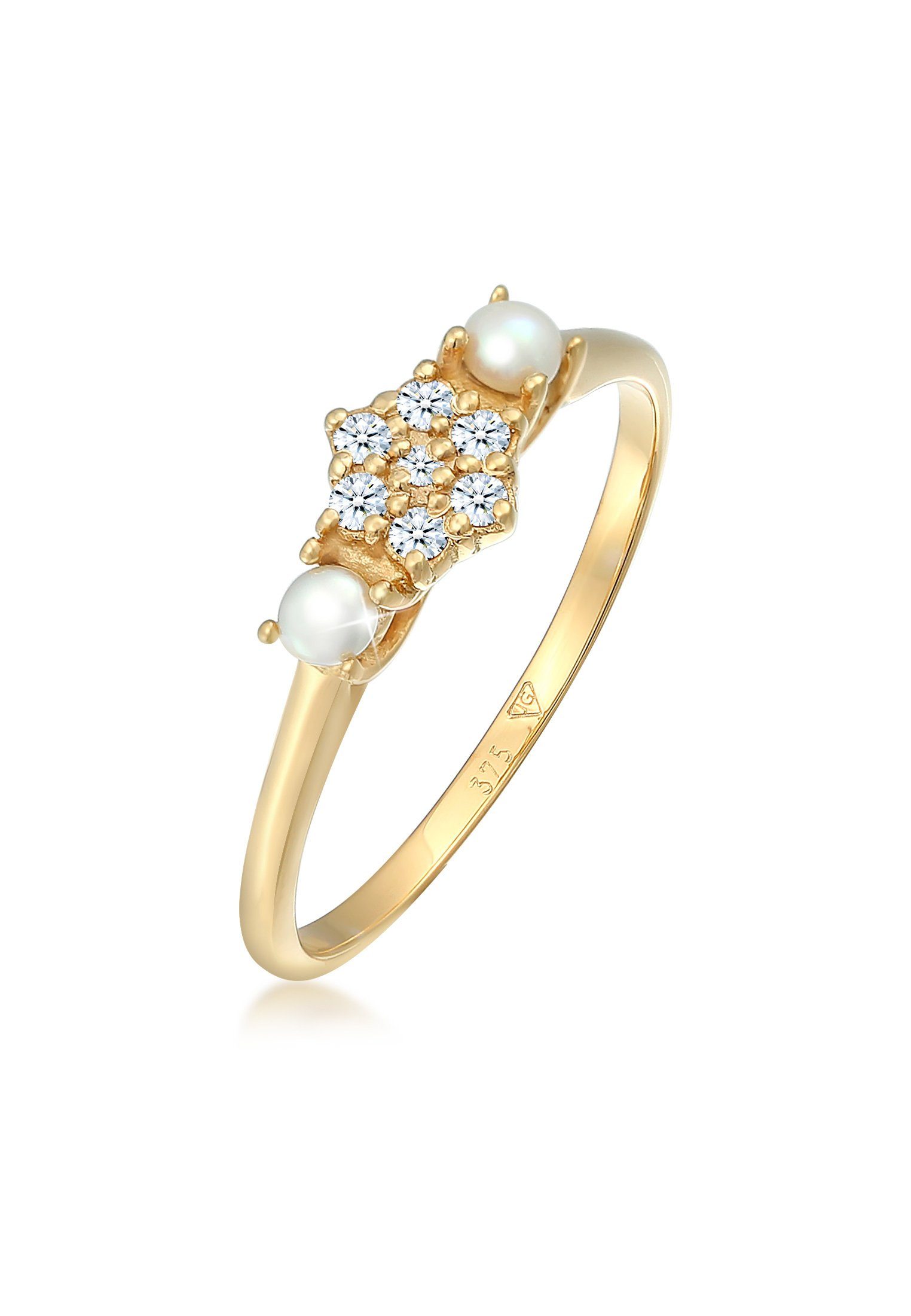 Elli DIAMONDS Diamantring Diamant (0.095 ct) Süßwasserperle 375 Gelbgold, Diamant